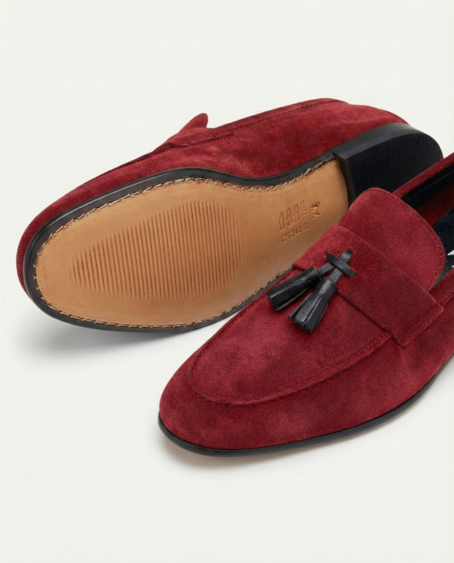 Deep Red Suede Tassel Loafers