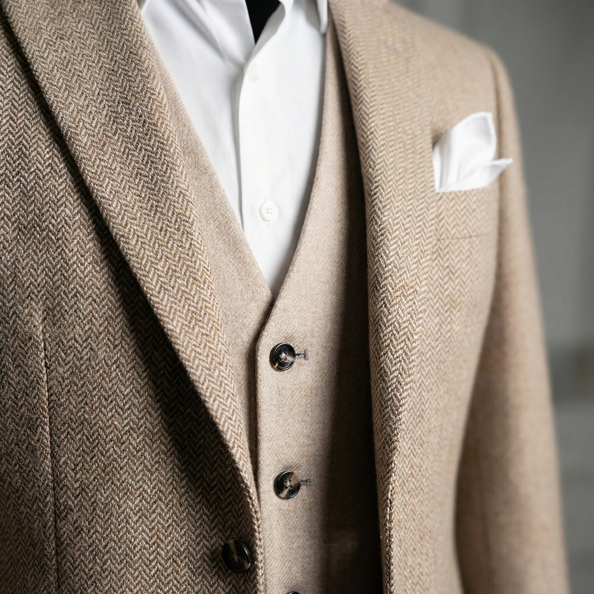 Beige Herringbone Blazer