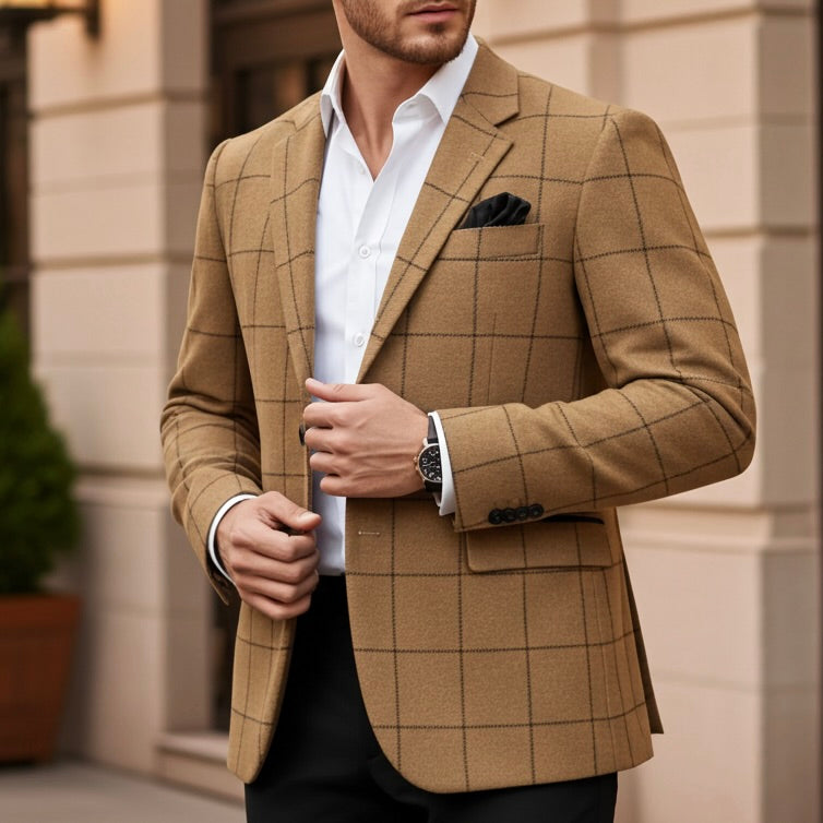 Camel Blazer with Grey over check