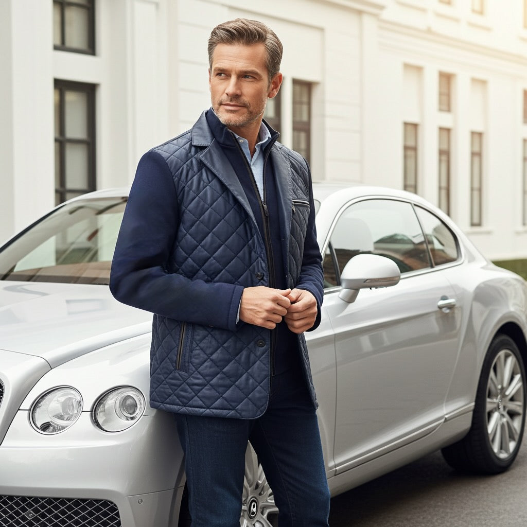 The Bentley Diamond Jersey Leather Jacket