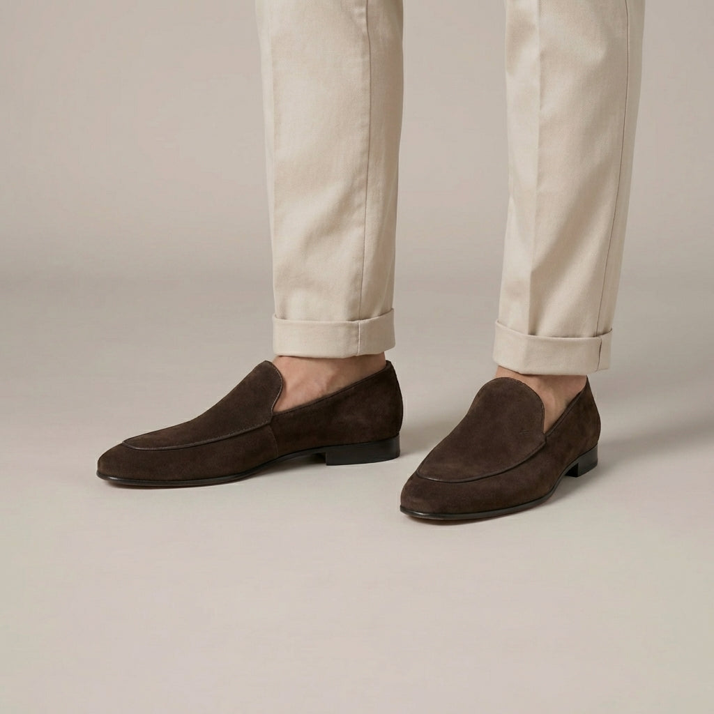 Brown Suede Slip-On Loafers