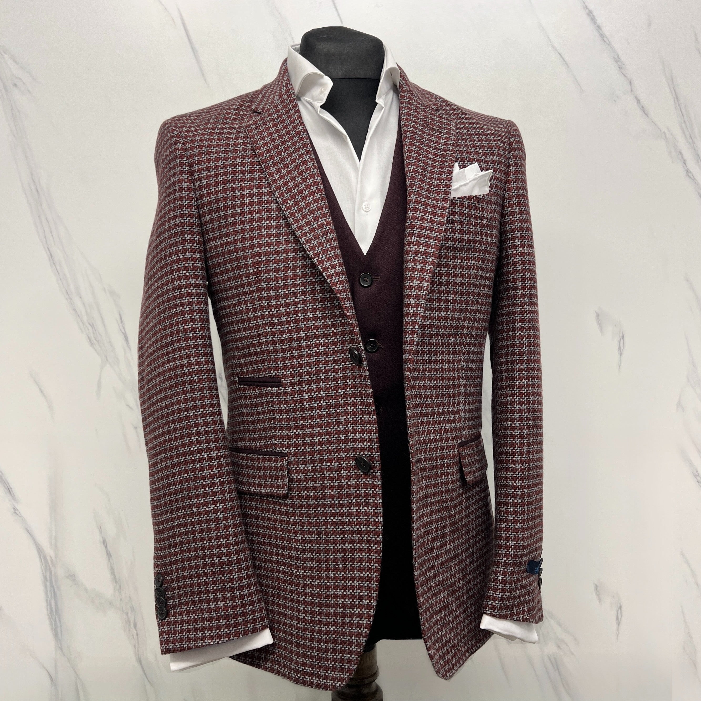Burgundy Houndstooth Heritage Blazer