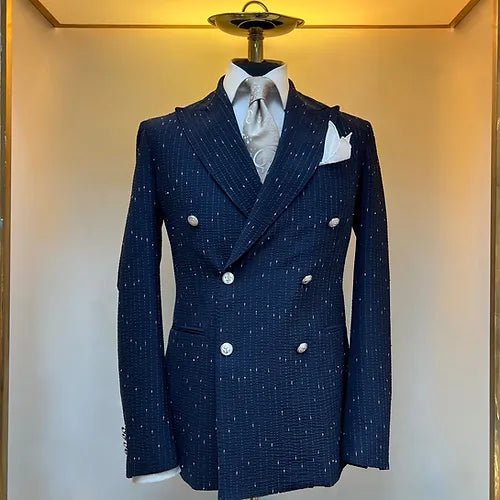 Seersucker Double Breasted Navy Blazer