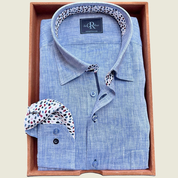 Light Blue Linen Confetti Shirts