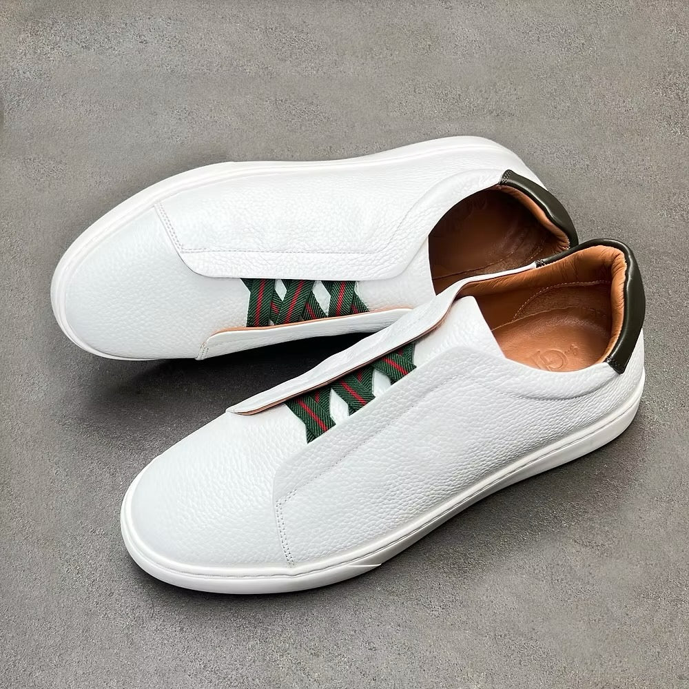 White Deerskin Triple Stitch Sneakers