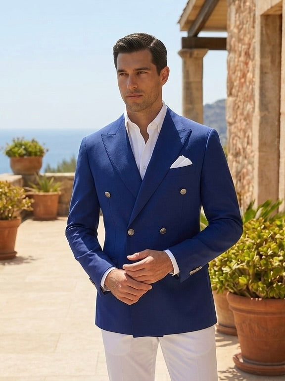 Regent Double-Breasted Navy Wool Blazer