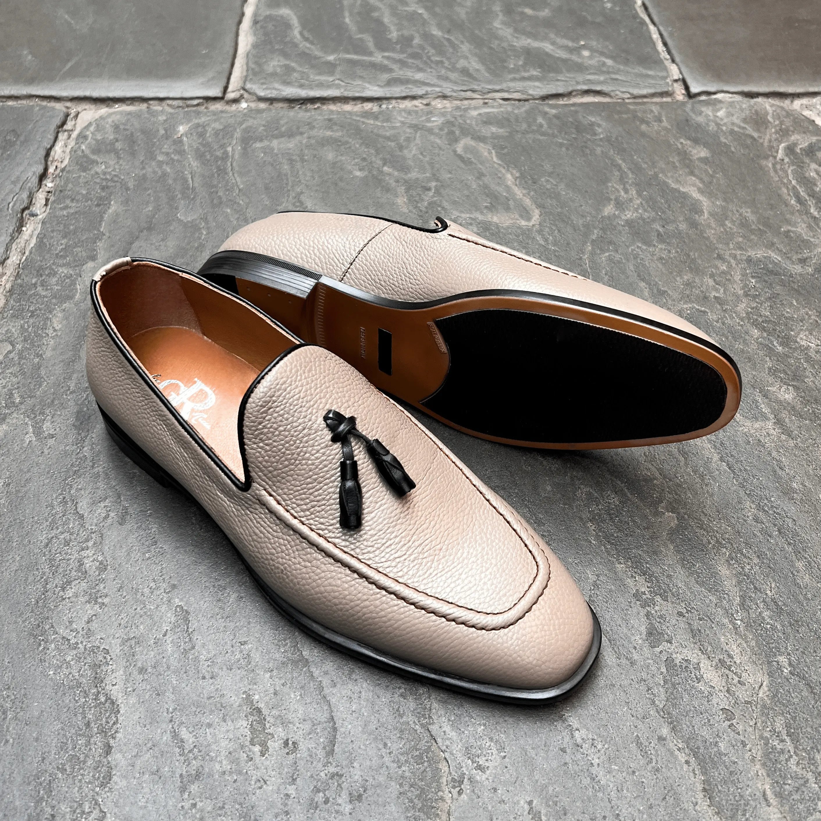 Dark Beige Deerskin Tassel Loafers