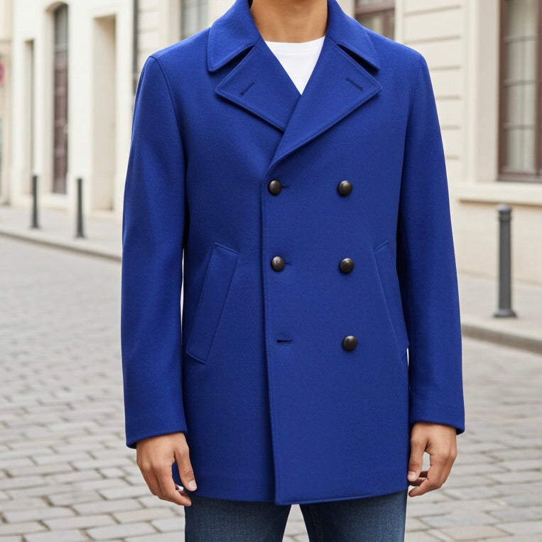 Piacenza Royal Blue Wool Pea Coat – Made in Italy