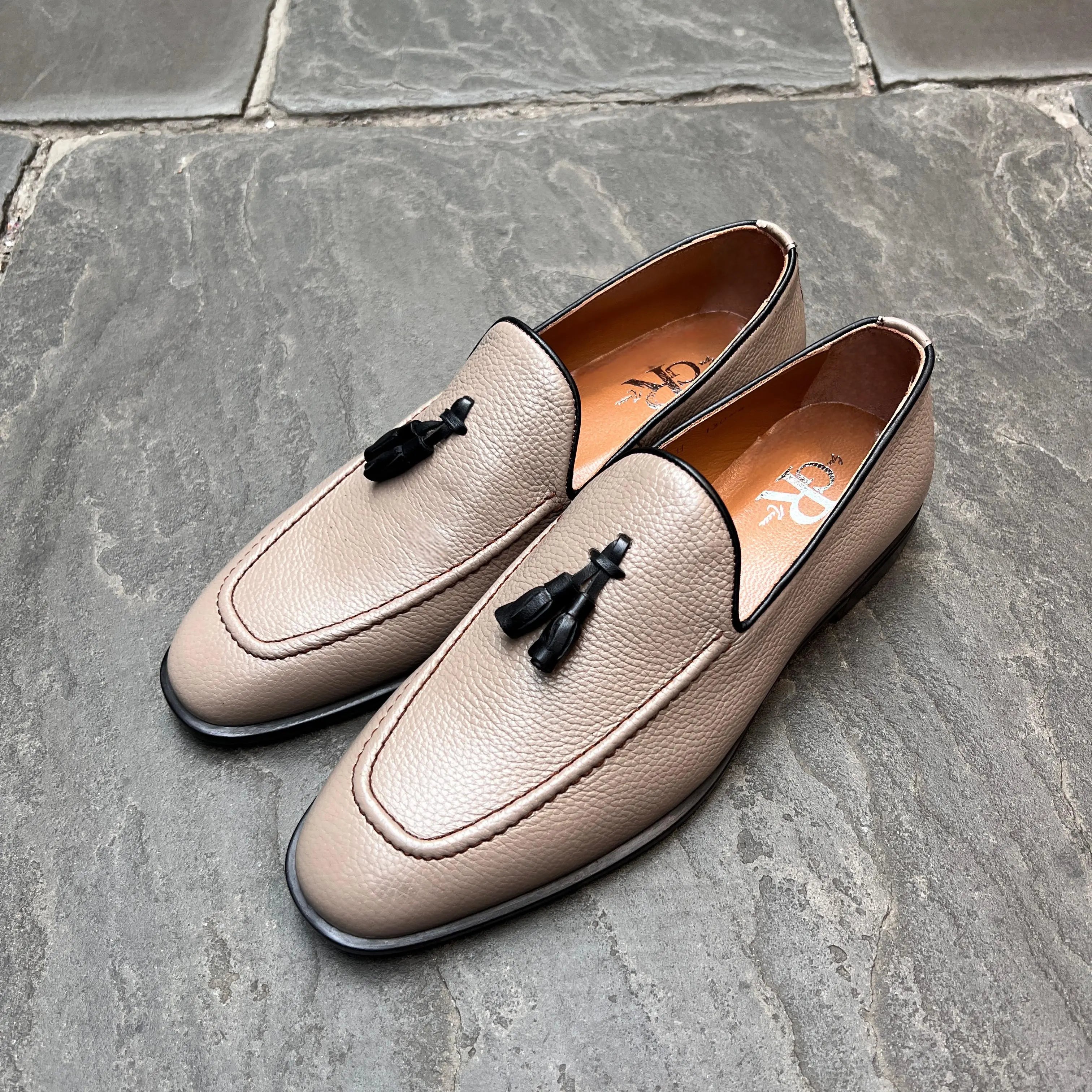 Dark Beige Deerskin Tassel Loafers