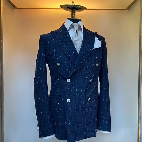 Seersucker Double Breasted Navy Blazer