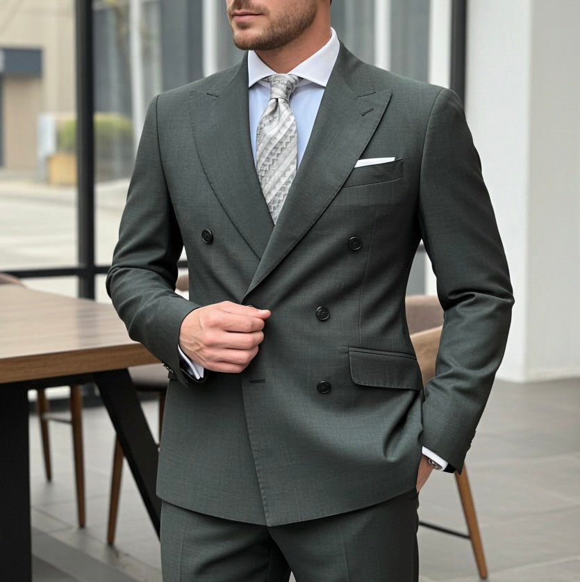 Dark Green Double Breasted Suit