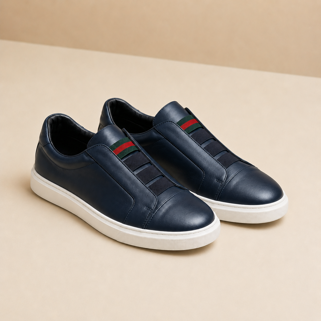 Triple Stripe Leather Trainers – Navy