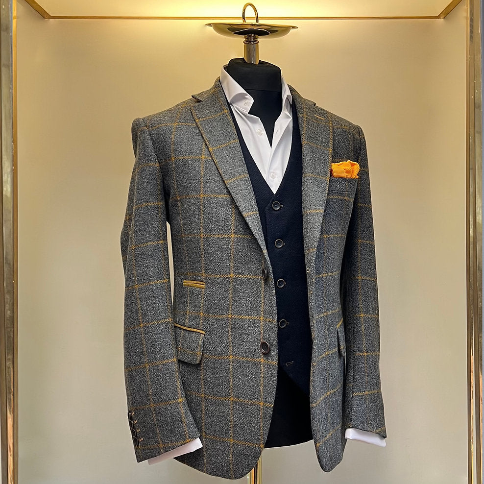 Grey Blazer with mustard over check