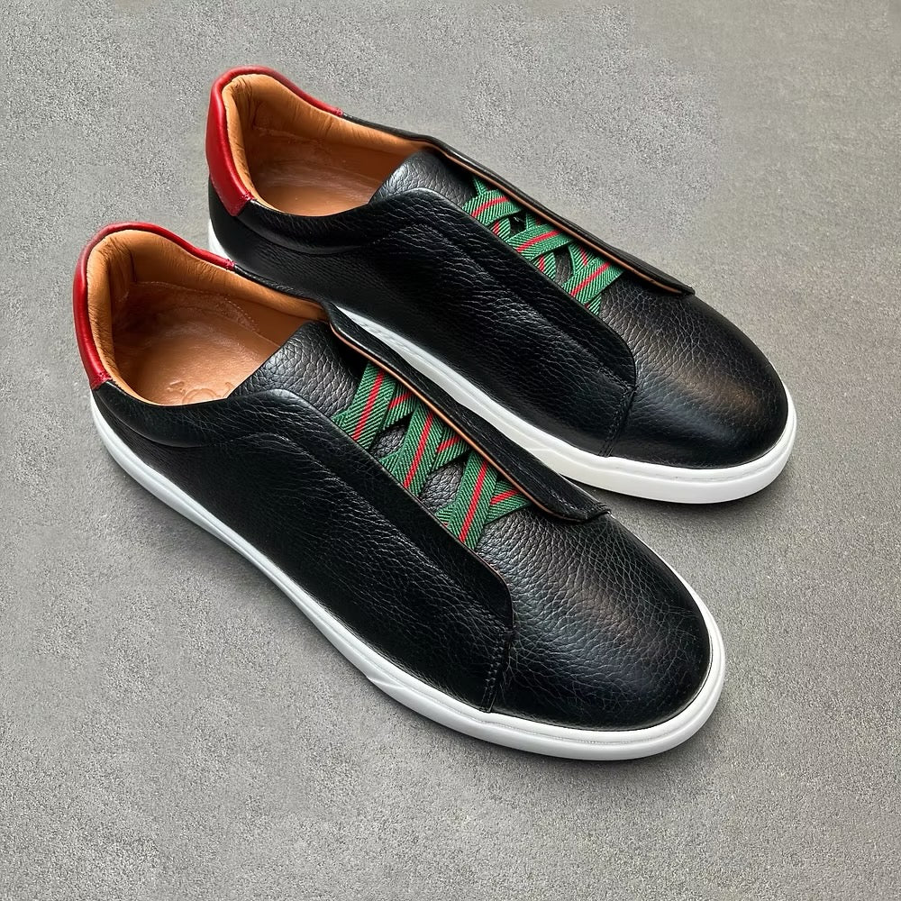 Black Deerskin Triple Stitch Sneakers