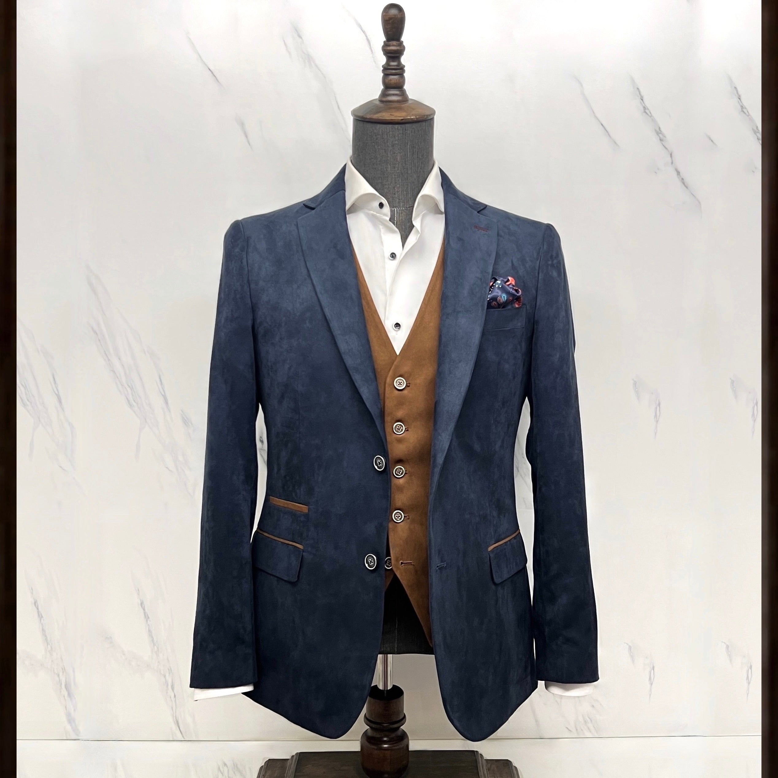 Navy Alcantara Brown trim Blazer