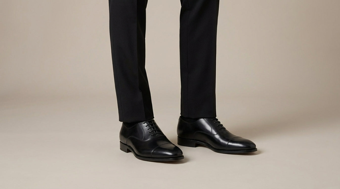 Black Leather Cap Toe Oxford with Rubber Sole