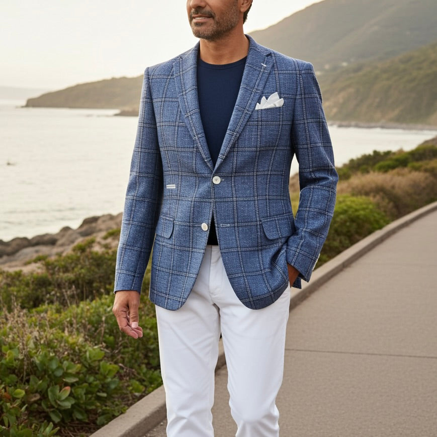 Sky Blue Check Blazer – Made in Italy