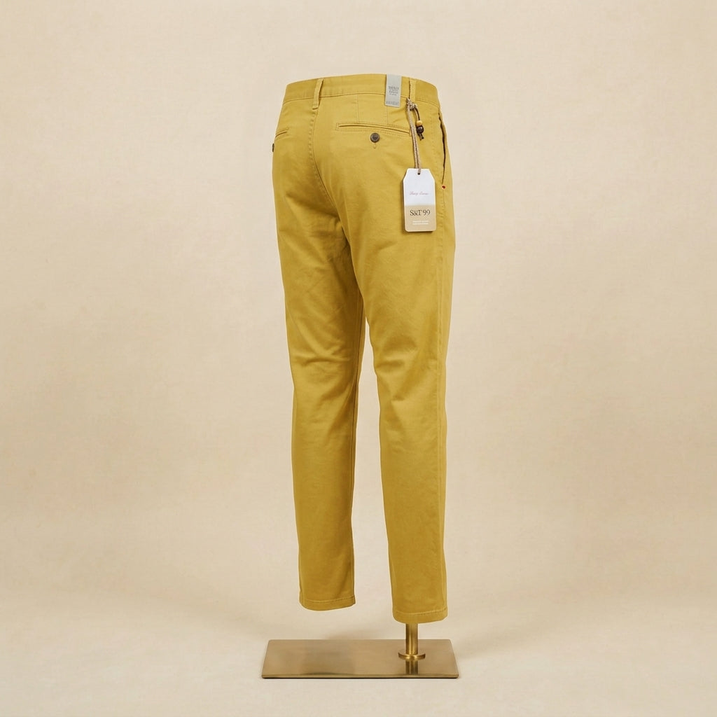 Yellow Sateen Cotton Chinos - Tailored Fit