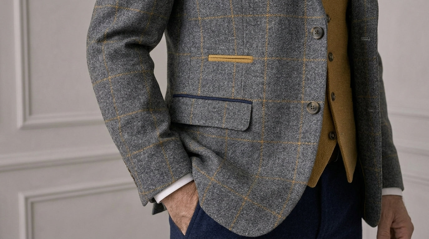 Grey Overcheck Wool Blend Blazer – Regular Fit – Made in Italy