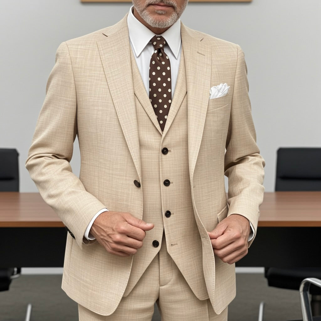 Beige Three-Piece Suit