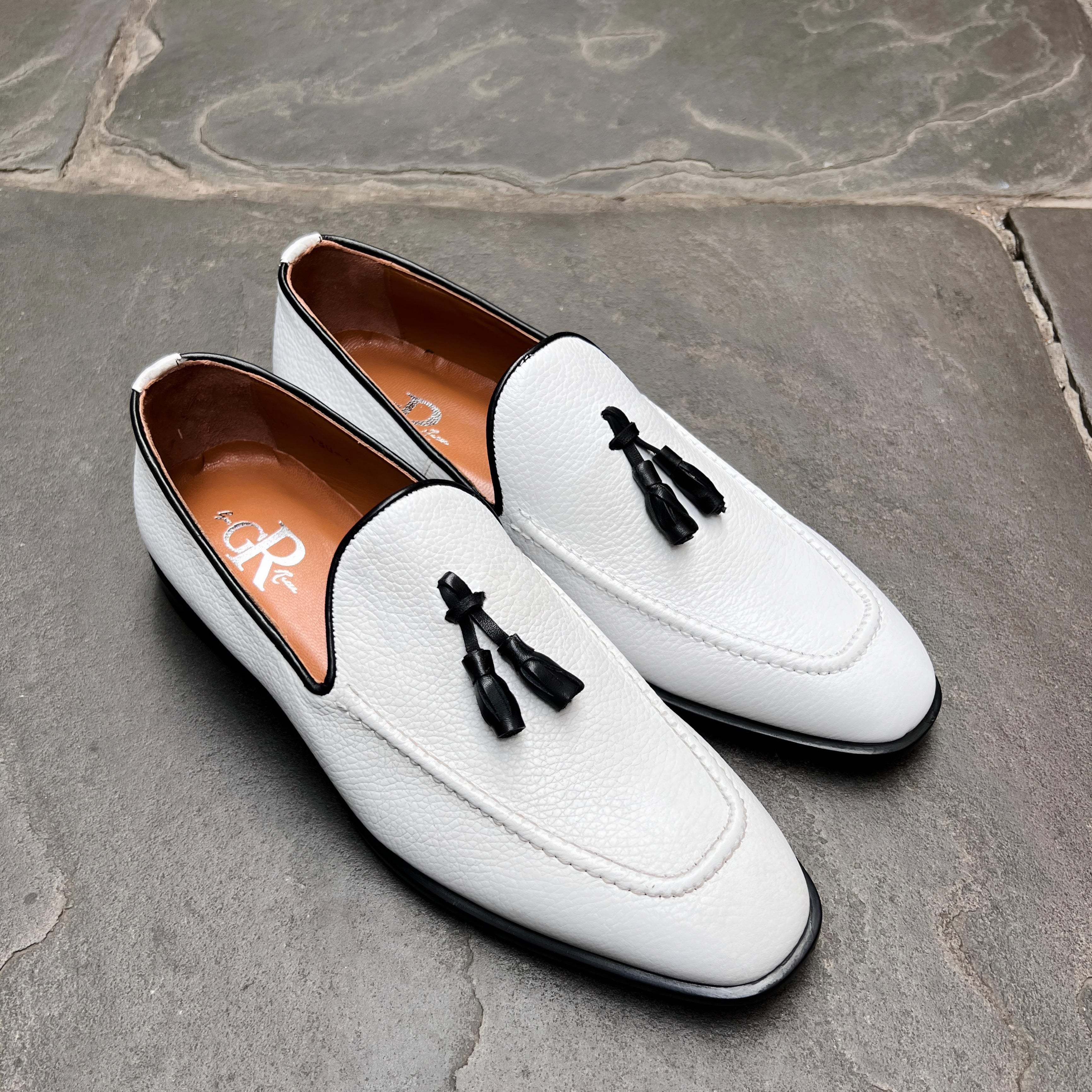 White Deerskin Tassel Loafers