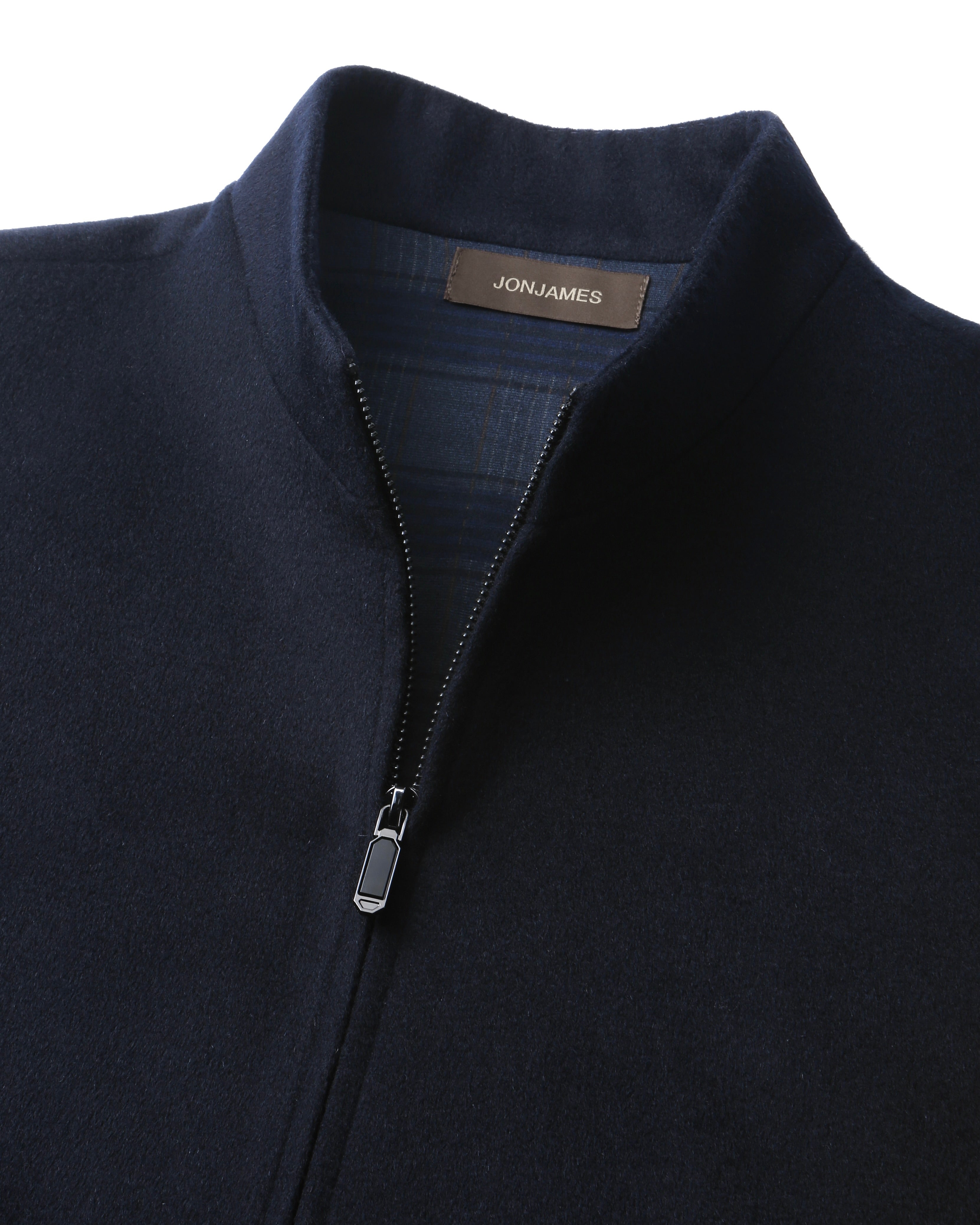 Wool & Cashmere Stand Collar Jacket - Navy