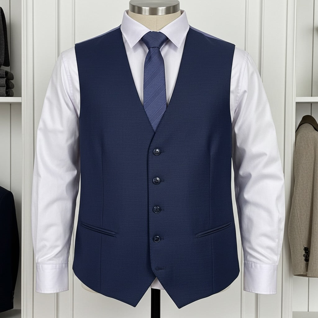 Barutti Super 150 Wool Waistcoat – Navy