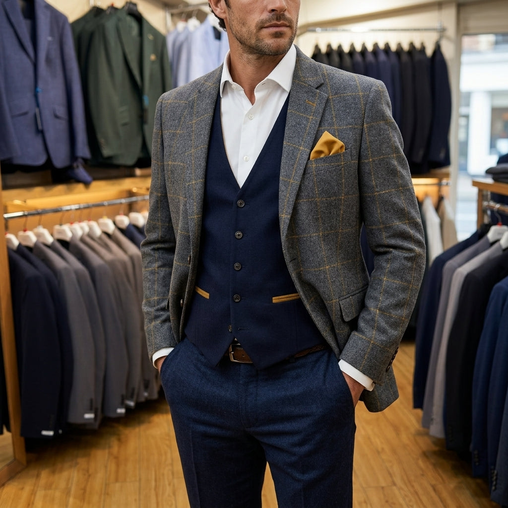 Grey Overcheck Wool Blend Blazer – Regular Fit – Made in Italy