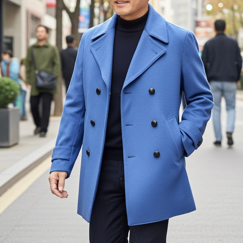 Piacenza Bright Blue Wool Pea Coat – Made in Italy