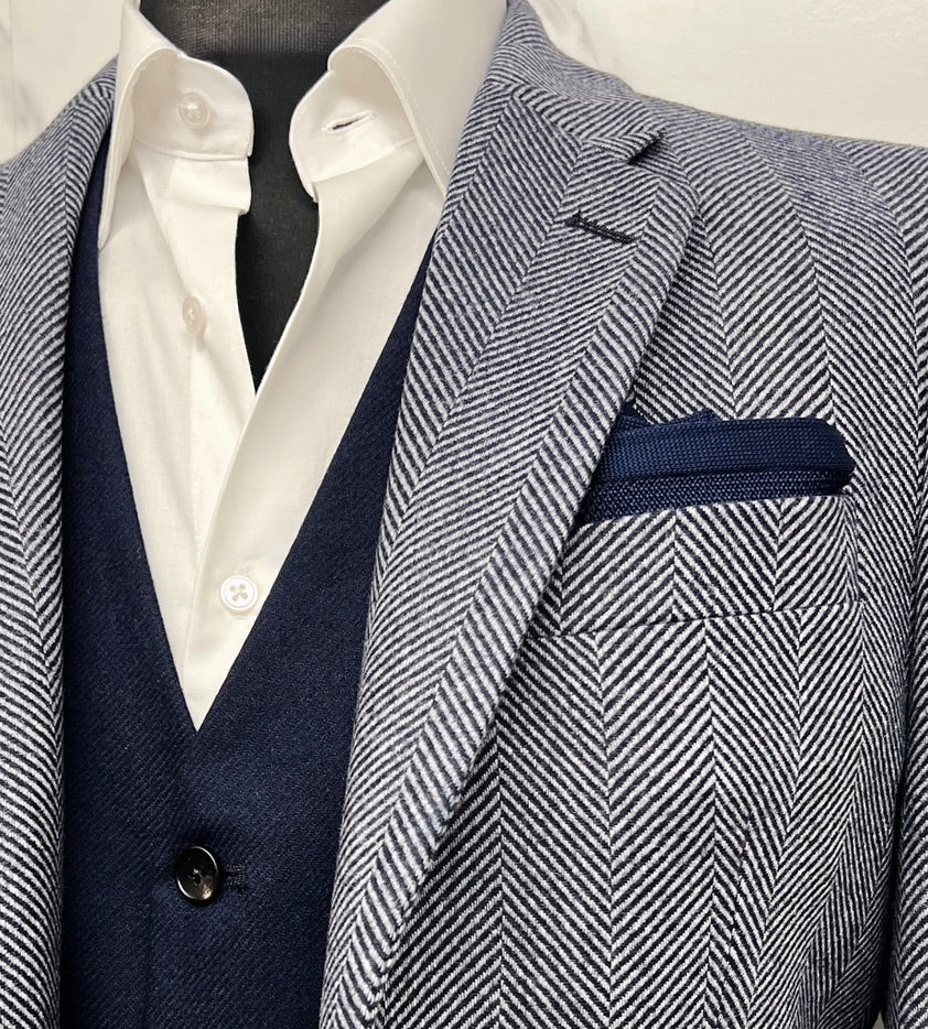 Blue Herringbone Blazer