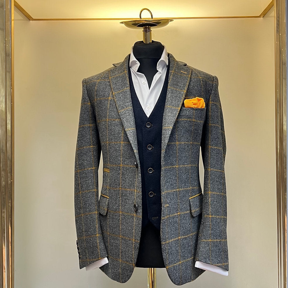 Grey Blazer with mustard over check