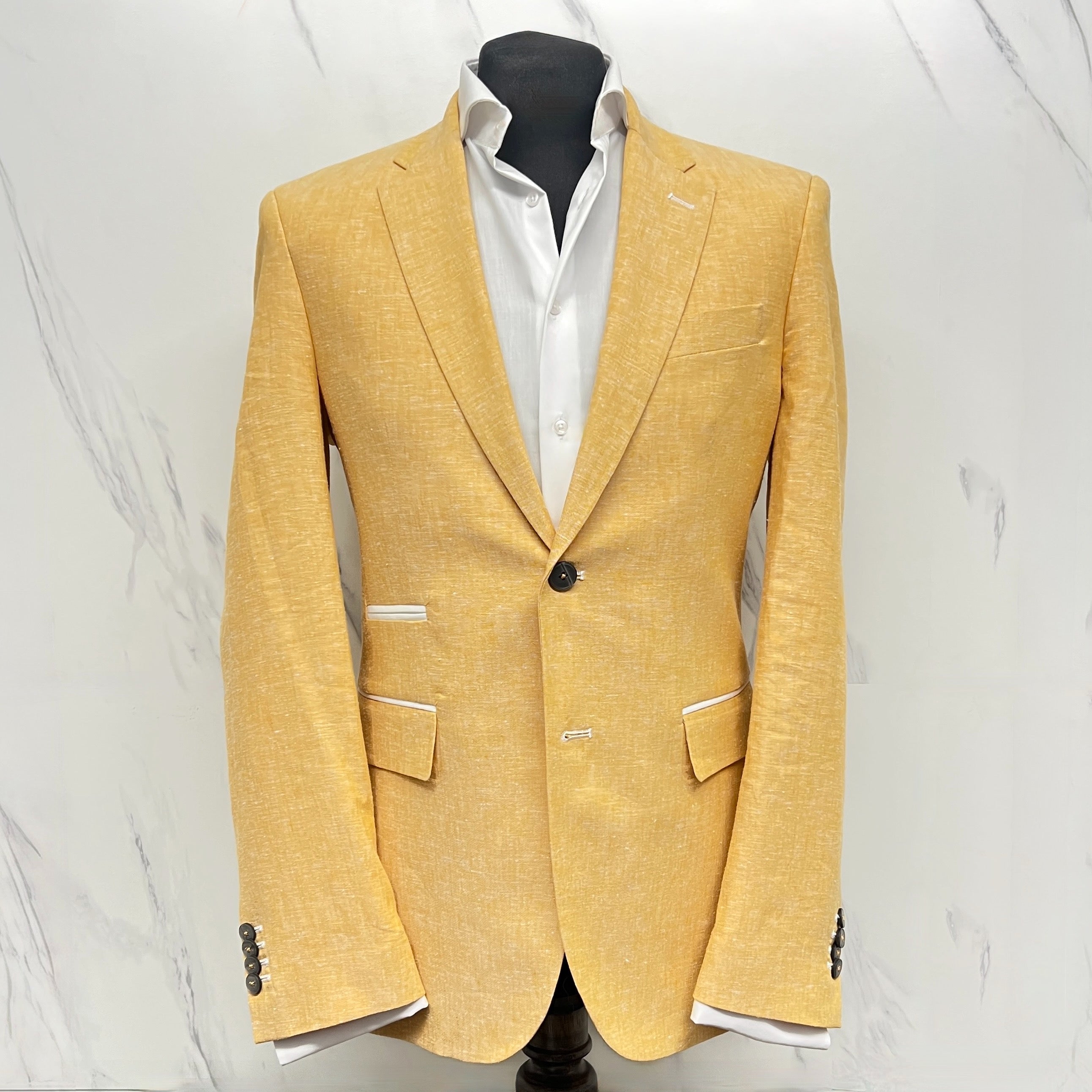 Italian Pure Linen Blazer in Amalfi Yellow with White Contrast Trim