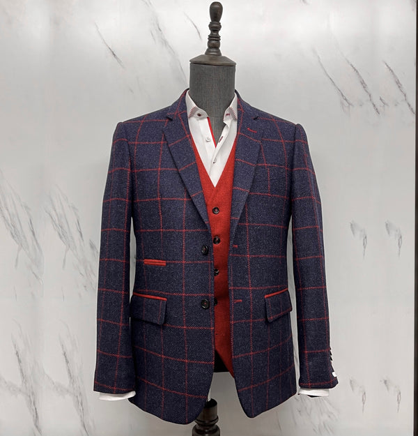 Navy & Red check blazer