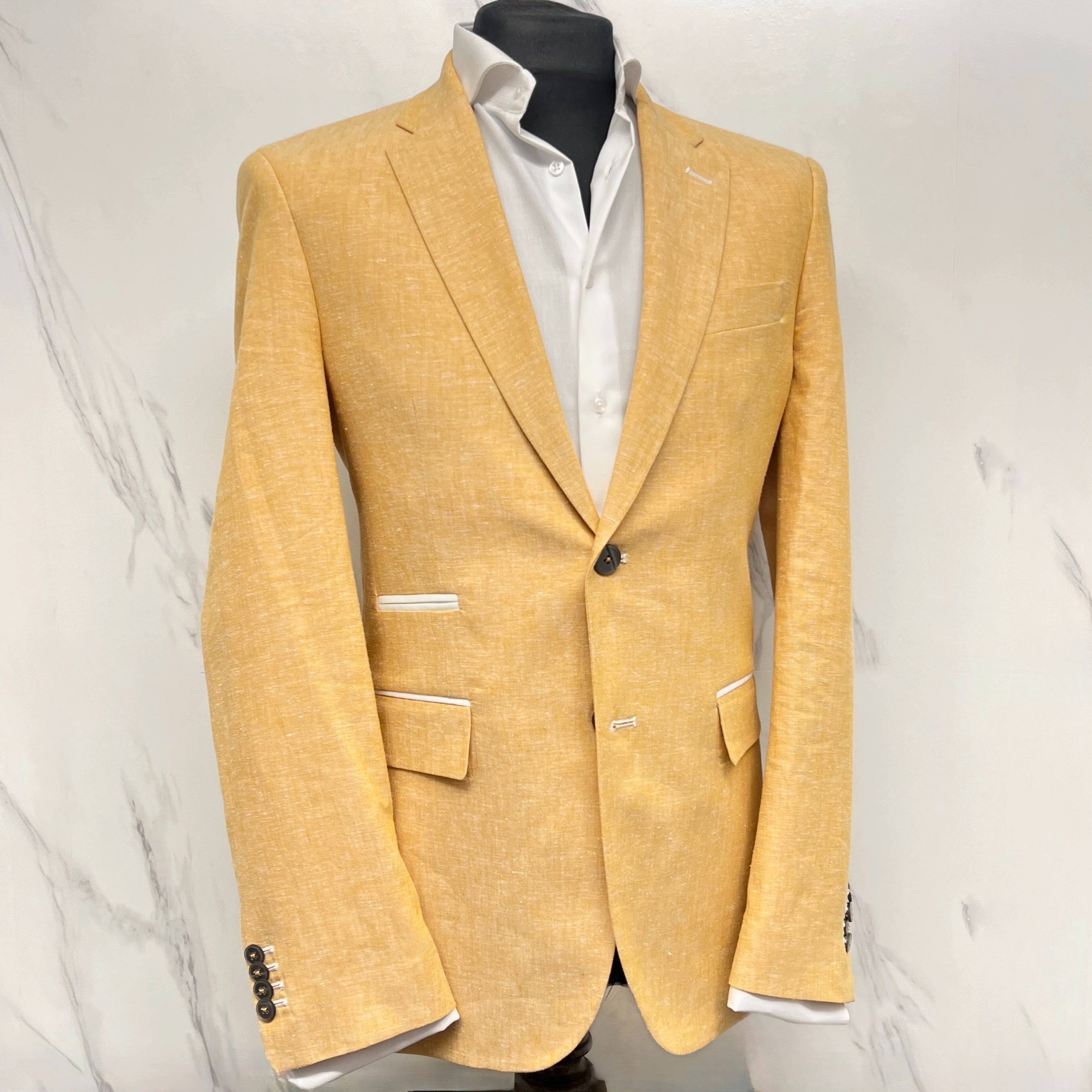 Italian Pure Linen Blazer in Amalfi Yellow with White Contrast Trim