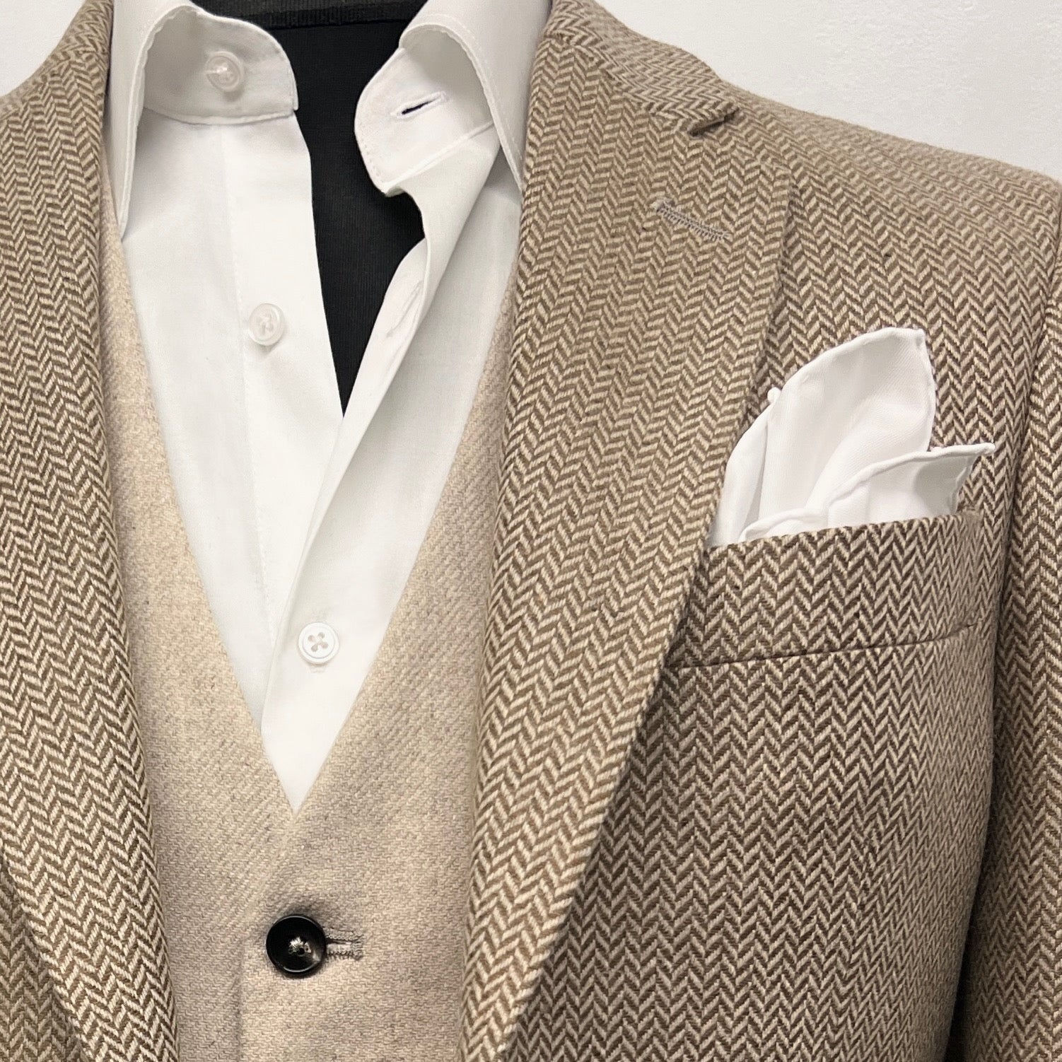 Beige Herringbone Blazer