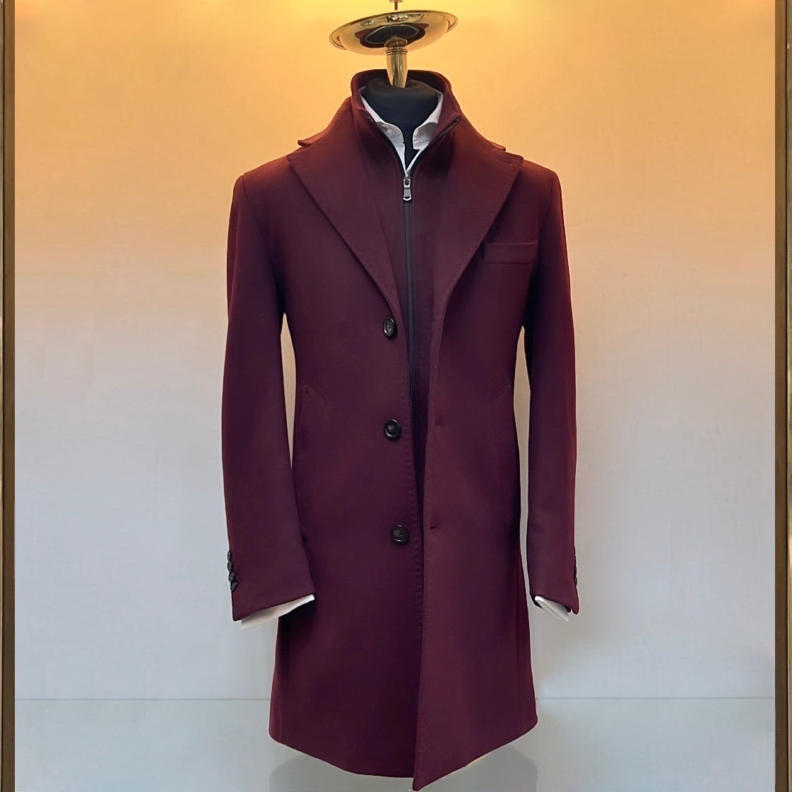 Burgundy Wool and Cashmere Hybrid Overcoat