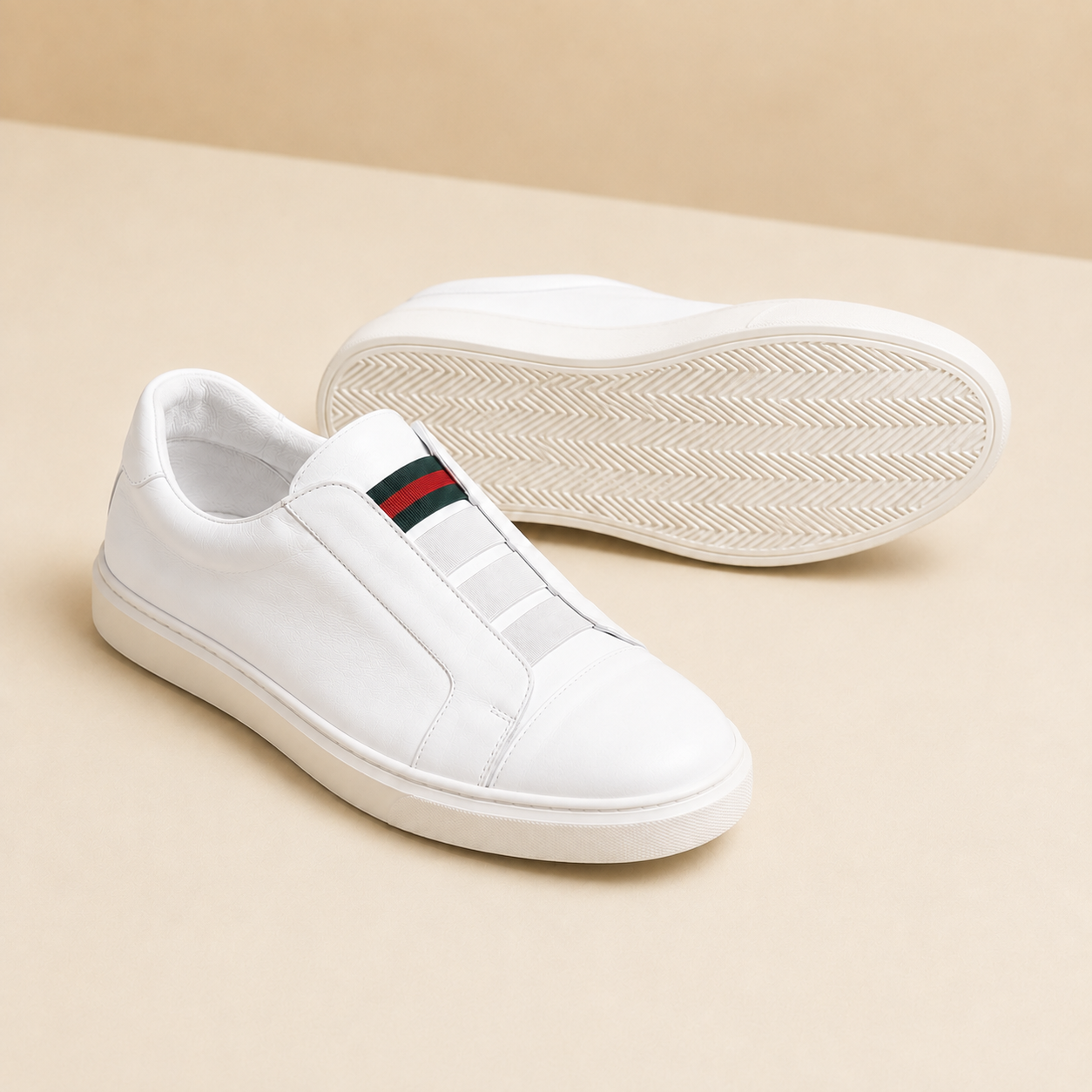 Triple Stripe Leather Trainers – White