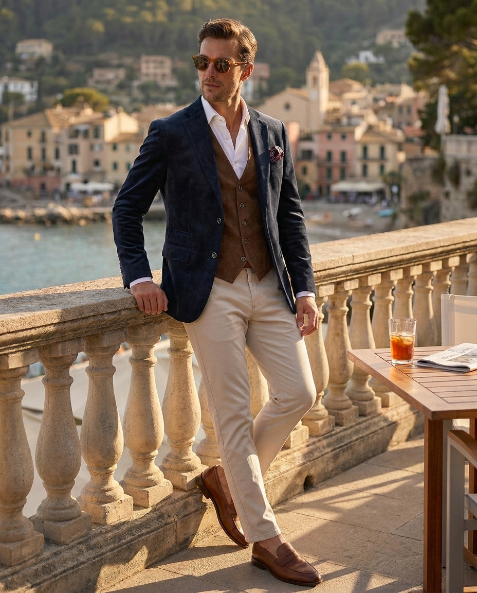 Navy  Alcantara Blazer – Suede-Effect – Tailored Fit