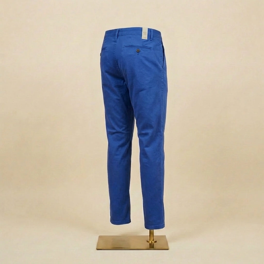 Cobalt Sateen Cotton Chinos - Tailored Fit