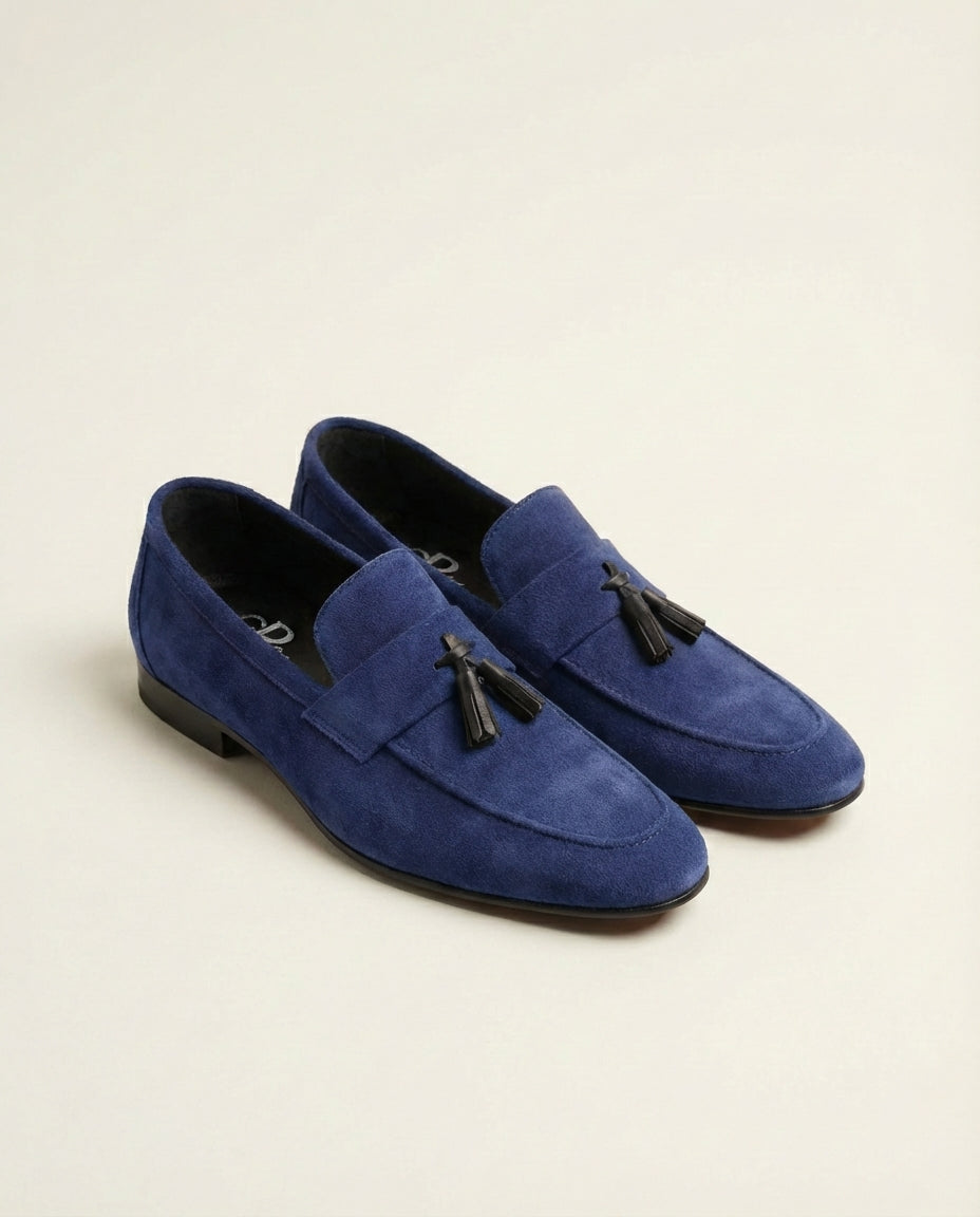 Royal Blue Suede Tassel Loafers by Gee Ricci