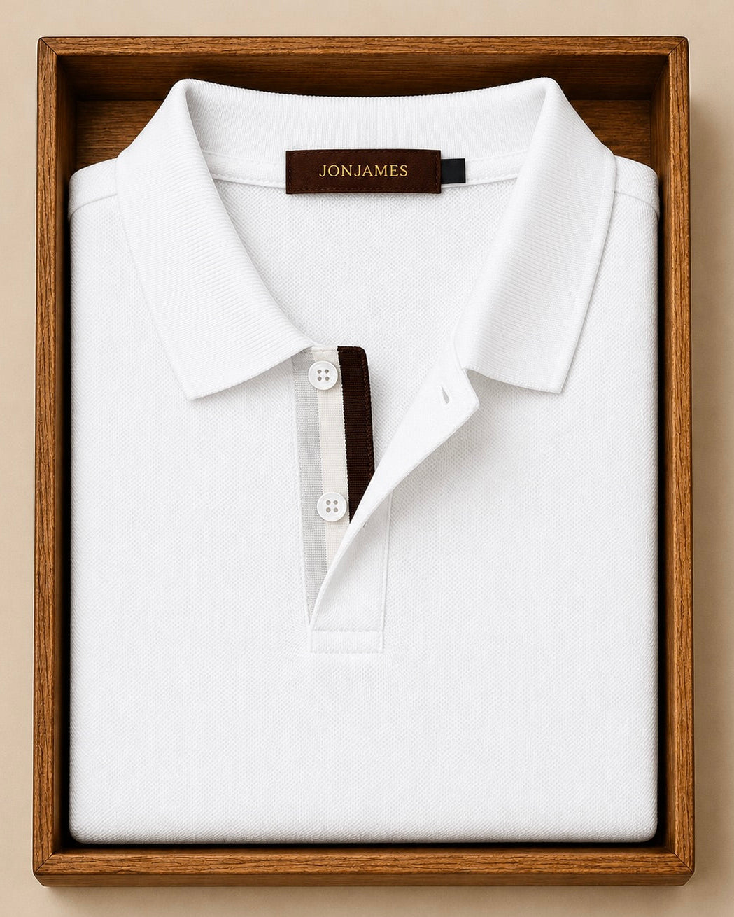 White cotton polo shirt in a brown box
