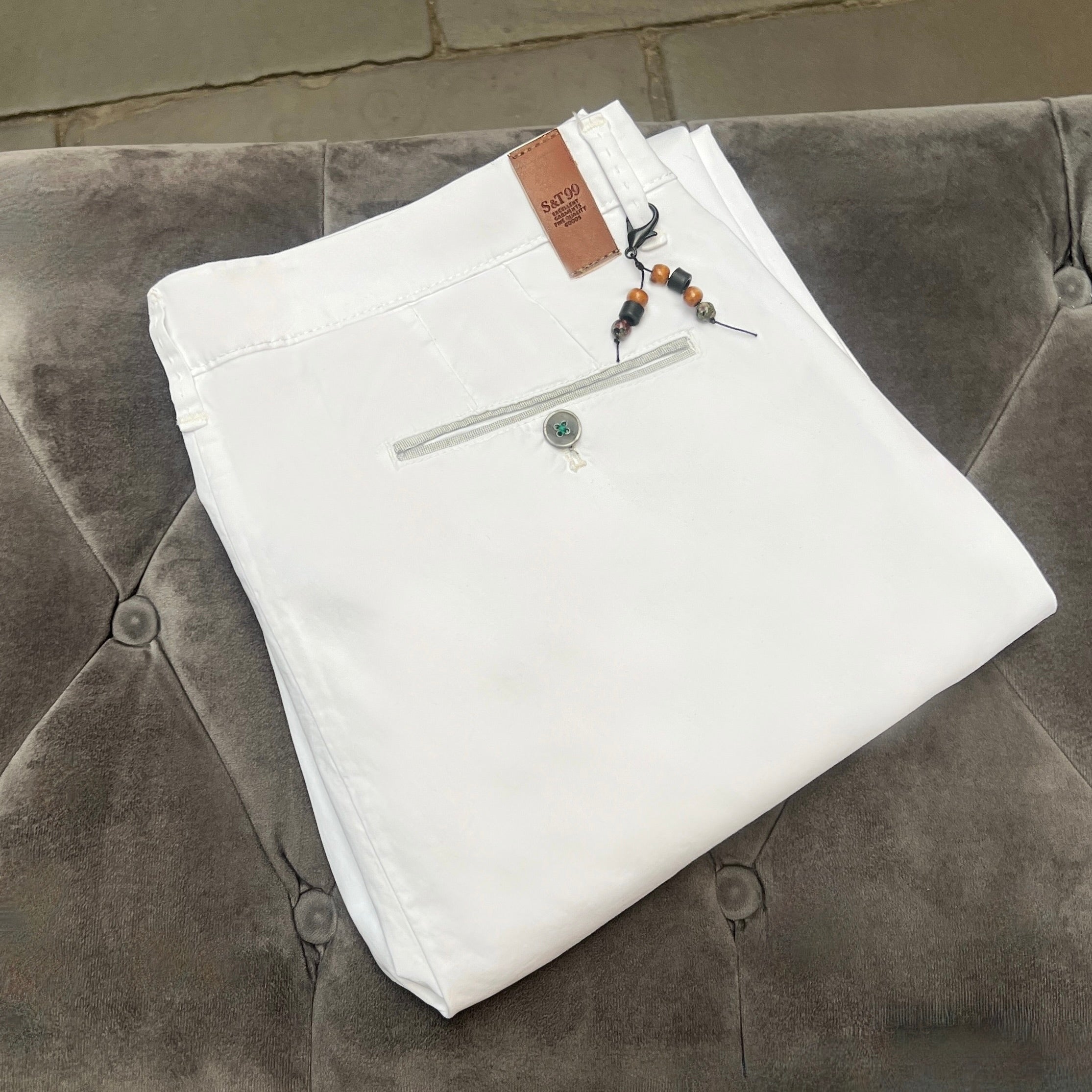White Chinos with Grey TrimChinos with contrast pocket trim