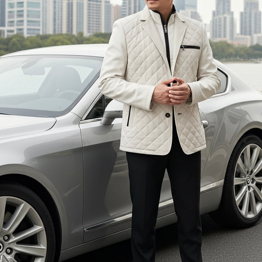 The Bentley Diamond Jersey Leather Jacket