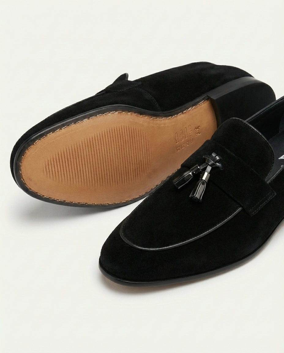 Black Velvet Tassel Loafers