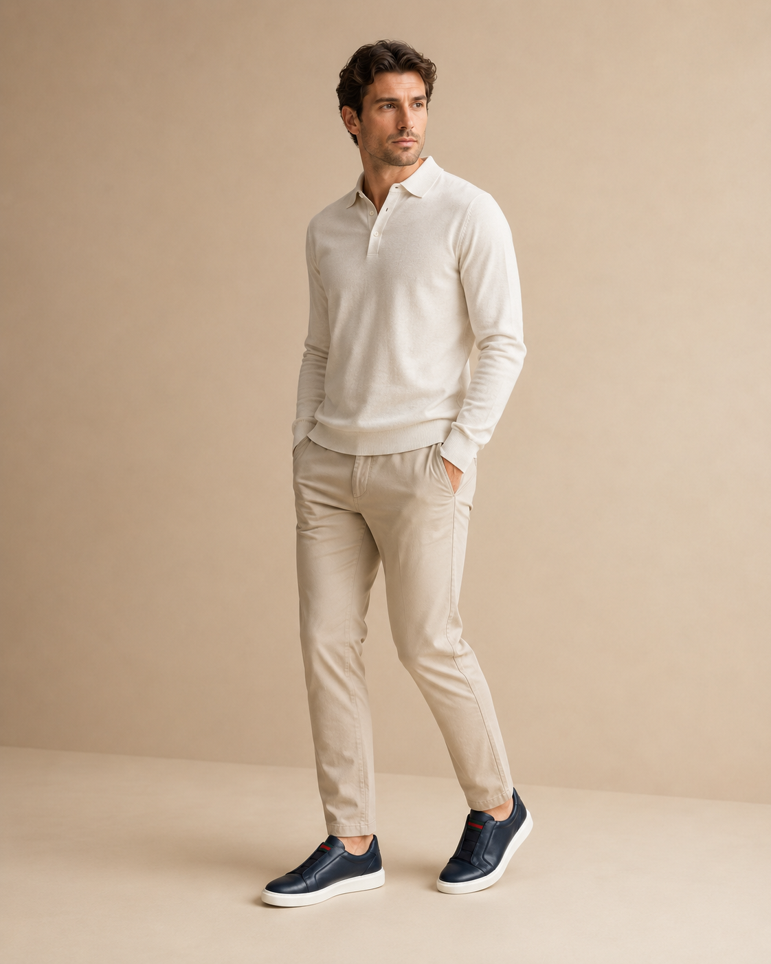 Triple Stripe Leather Trainers – Navy