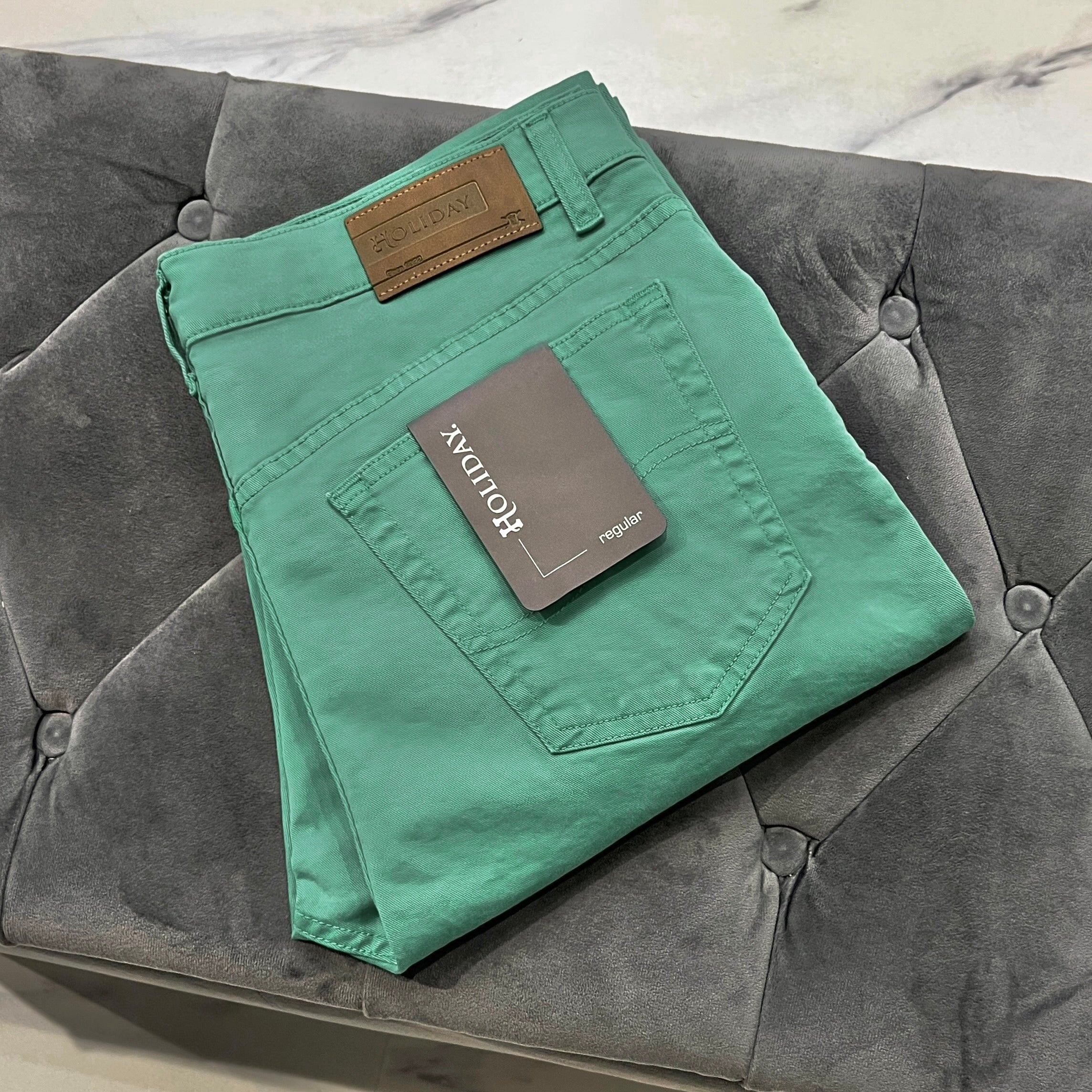 Men’s high waist emerlad cotton jeans by Holiday, regular fit, available in waist sizes 30–46 inches and inside leg 30–33 inches