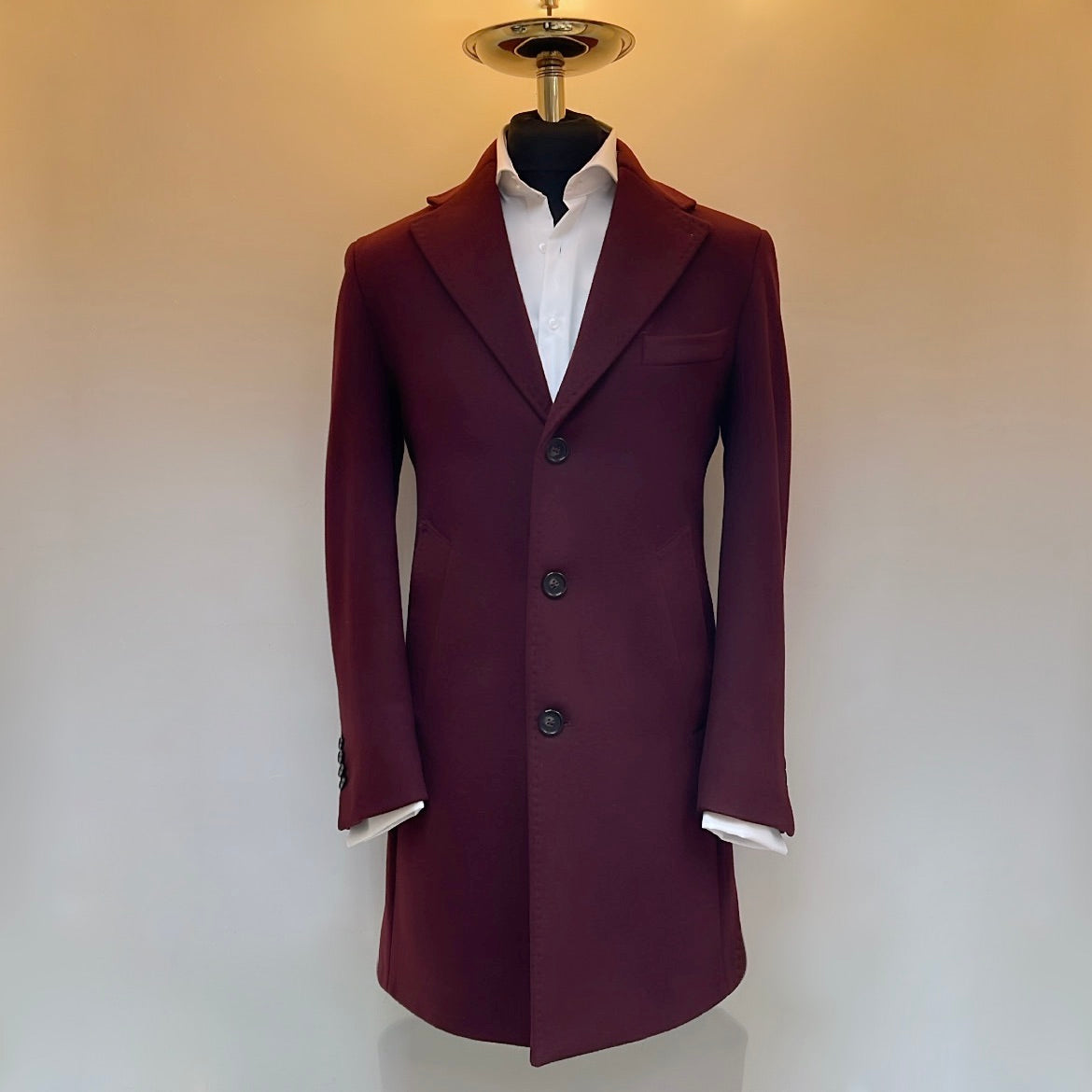 Burgundy Wool and Cashmere Hybrid Overcoat