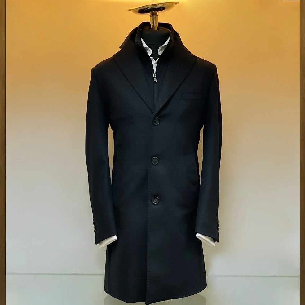 Black Wool and Cashmere Hybrid Overcoat