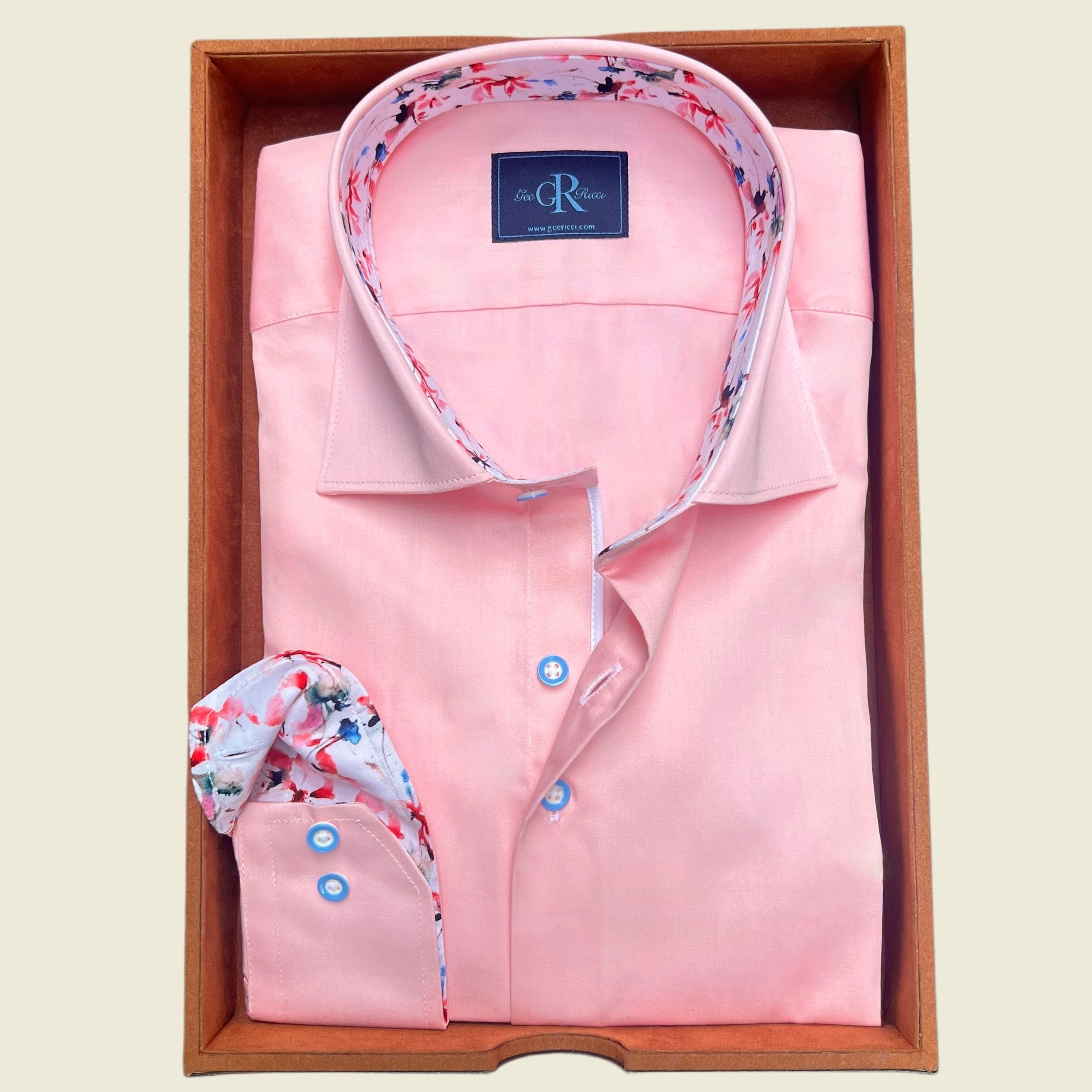 Pink Coral cotton long sleeve men’s shirt with concealed button-down collar, available in sizes S - 5XL