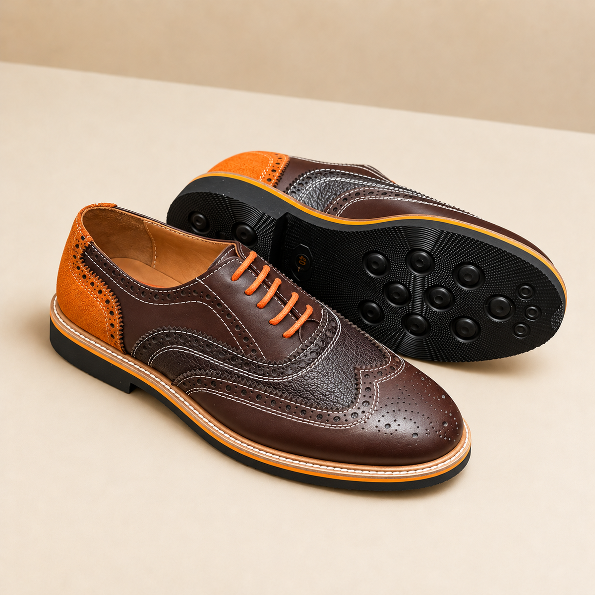 Two-Tone Leather Wingtip Brogues – Chocolate & Cognac